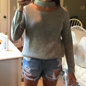 Grey Sweater Fate by LFD With Collar Cut Out